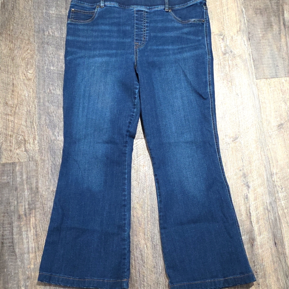 SPANX Flare Jeans Women's 1X (18) Indigo Bootcut Trouser Raw hem